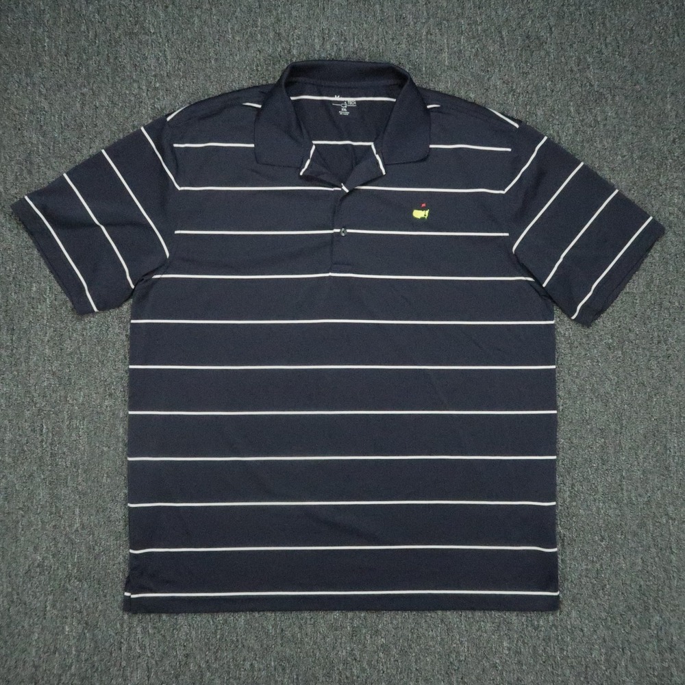 Masters Tech Shirt Mens XXL Navy Blue Striped Polo Short Sleeve Augusta National
